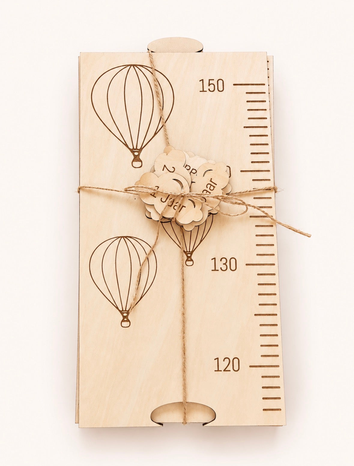 Houten groeimeter voor baby & kind – met ballonnetjes en houten mijlpaal schijfjes