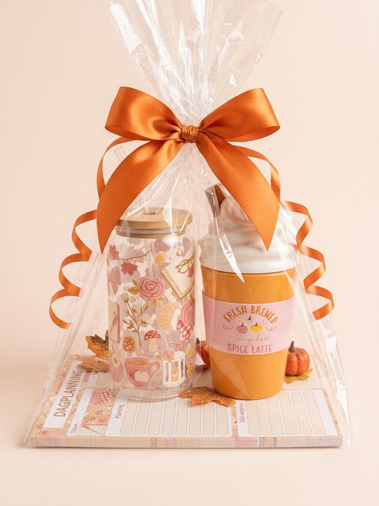 CozyFall cadeaupakket – herfst cadeau met waxmeltbrander, drinkglas & planner