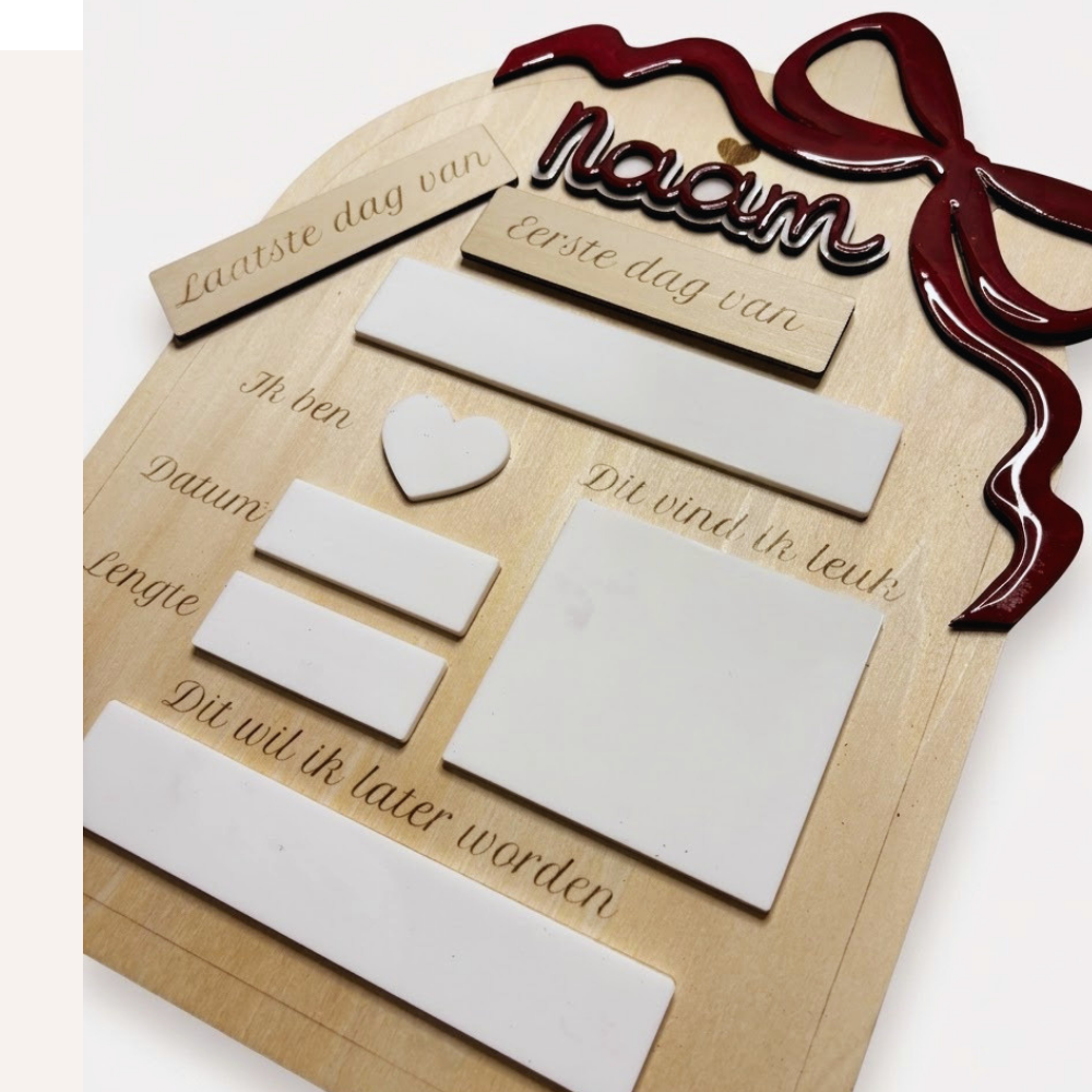 Gepersonaliseerd Houten Mijlpaalbord – Eerste & Laatste Schooldag - Strik groot