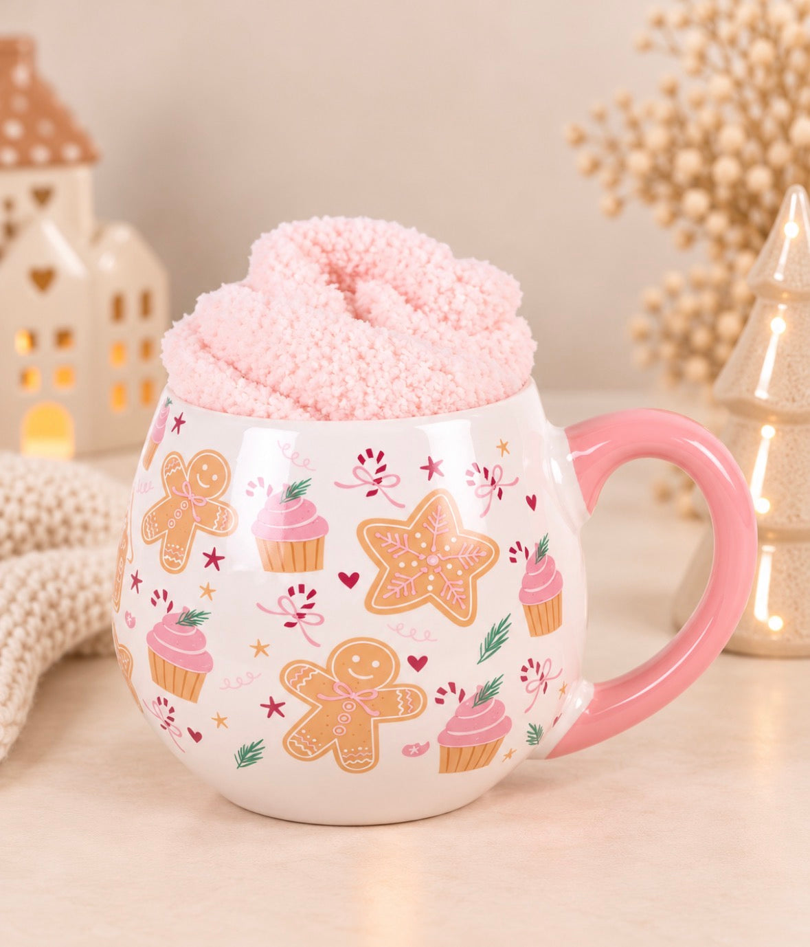 Cozy Christmas Mok met Warme Huissokken – Roze