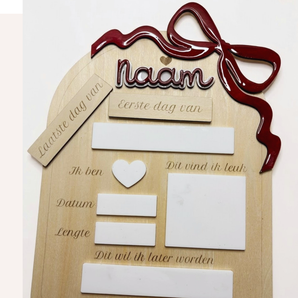 Gepersonaliseerd Houten Mijlpaalbord – Eerste & Laatste Schooldag - Strik groot
