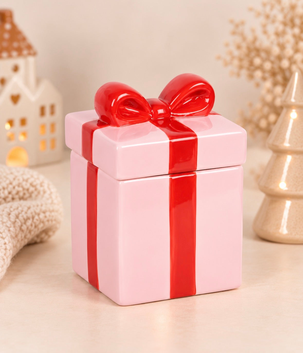 Waxmelt oliebrander Cadeautje – Roze met rode strik
