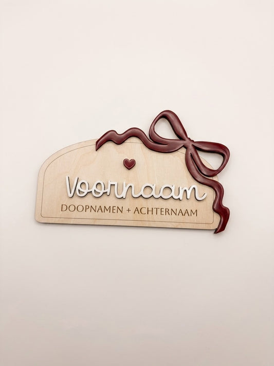 Houten Naambord met Strik & Details