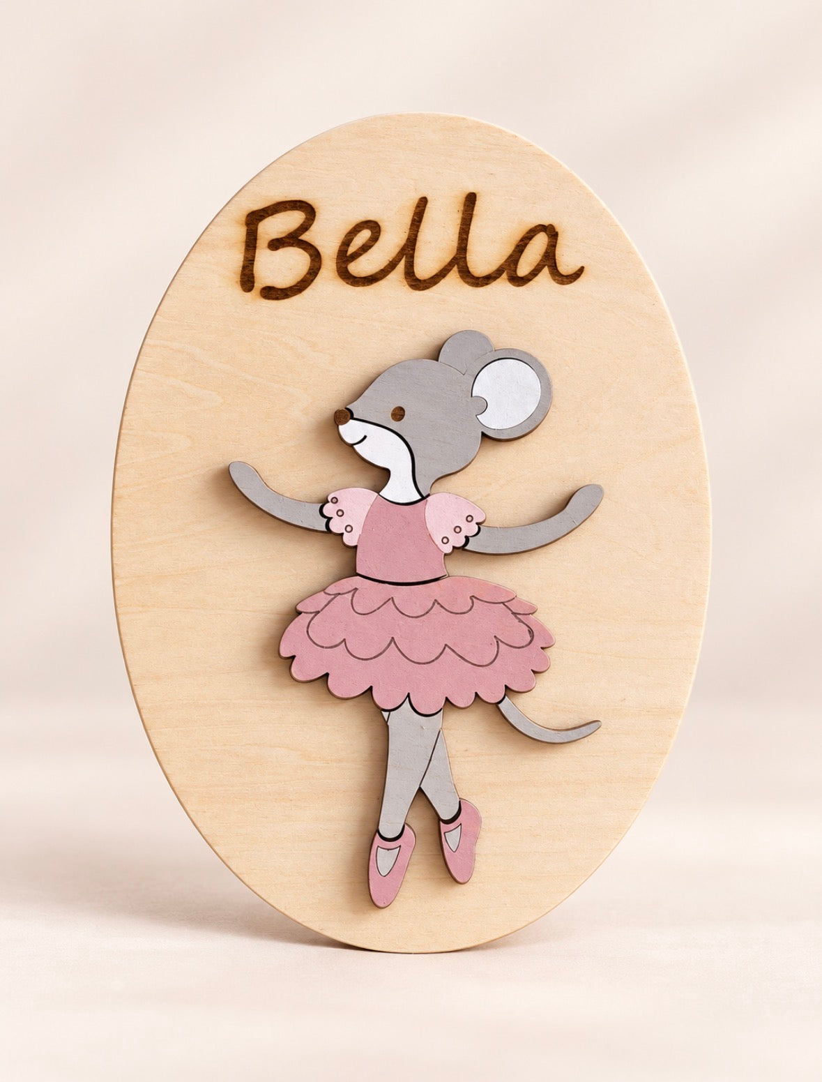 Geboortebord met naam-Woodland- Ballerina muis