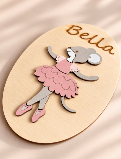 Geboortebord met naam-Woodland- Ballerina muis