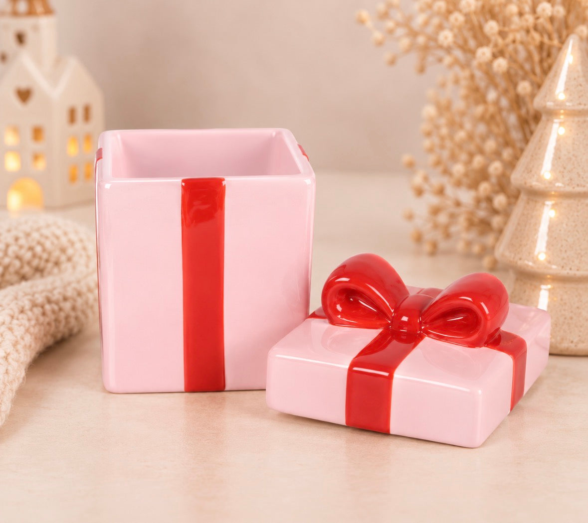Waxmelt oliebrander Cadeautje – Roze met rode strik